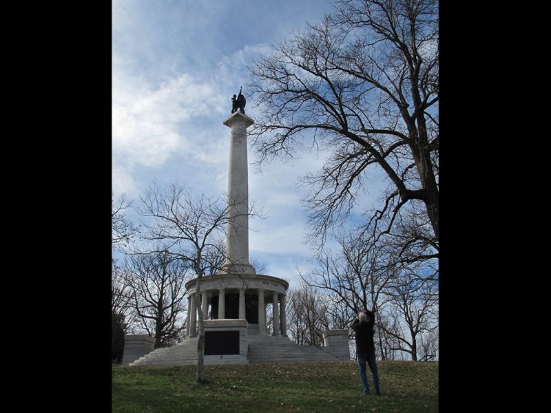 Battles for Chattanooga: [2015] The New York Monument under a bright cloud-layered sky