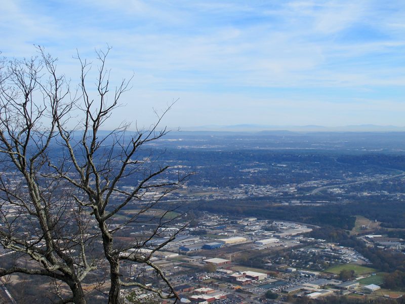 Battles for Chattanooga: [2015] Missionary Ridge from atop Lookout, the I-24 cut visible at mid-right, the main Army of the Cumberland assault moving against the ridge to the left (north) of the cut